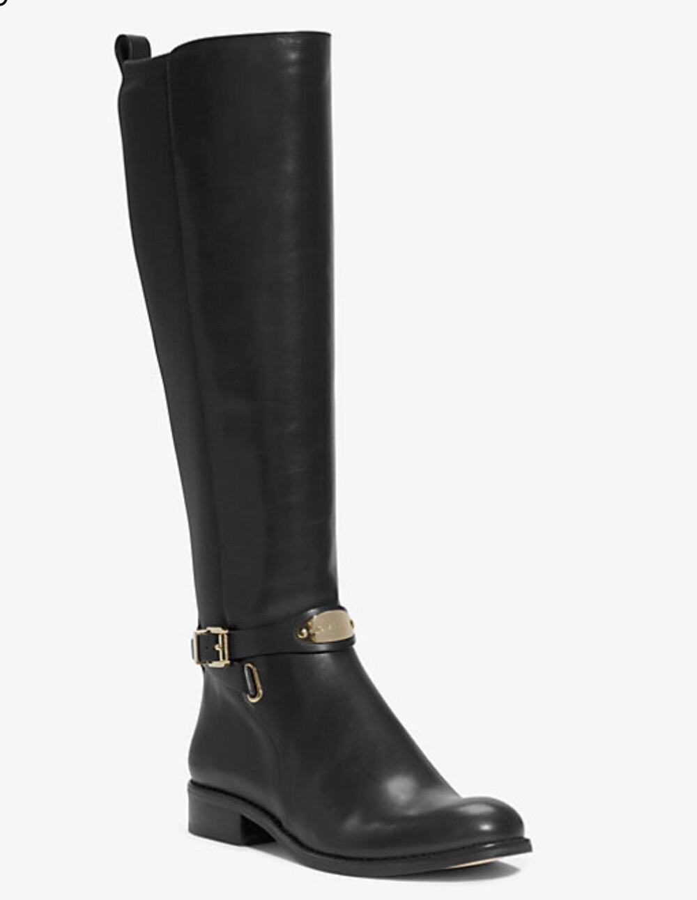 Michael Kors Womens Riding Boots Knee High Leather Black Size 6.5 Side Zip